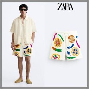 Zara Men’s XL Embroidery Limited Edition Bermuda Shorts